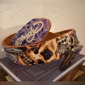 Vintage Ed Hardy Tattoo Skull & Studs Belt